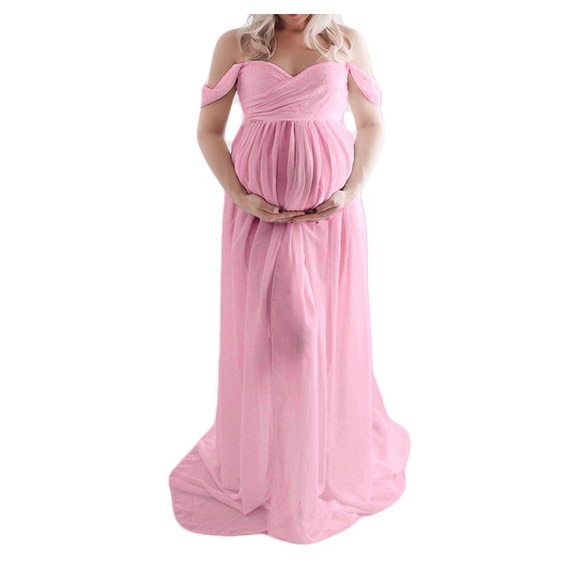Dresses & Skirts - Maternity photography dress pink open belly